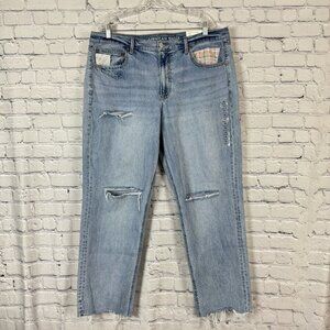 NWT American Eagle Jeans 90s Straight Ripped Comfort Stretch Waistband Women 18